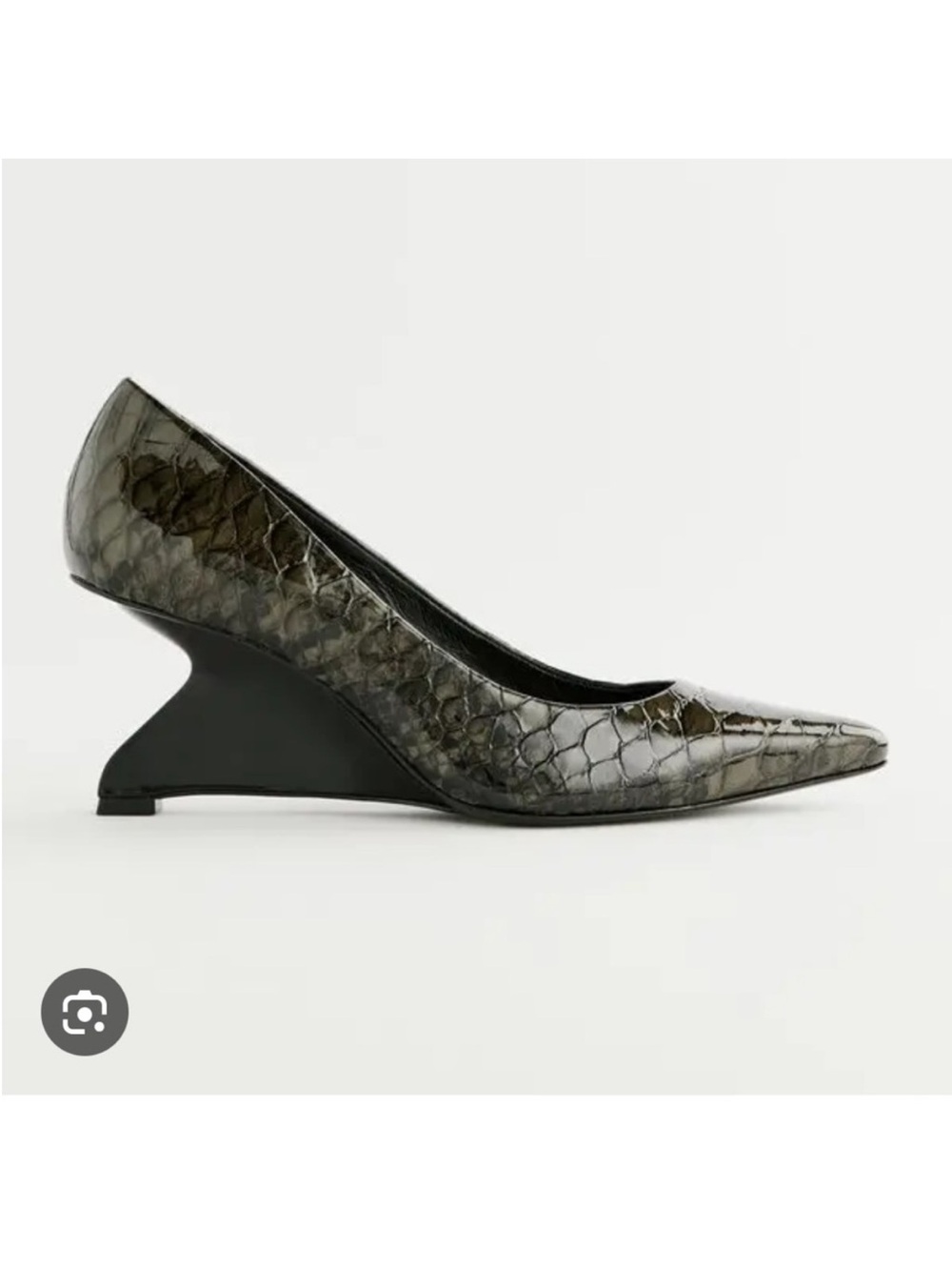 Reformation Olive Green Snake Willa Wedge Pumps